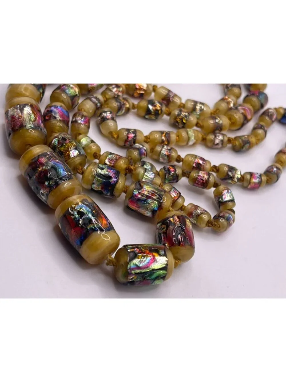 Vintage 1930s Italian Murano Yellow Glass Foil Beaded Necklace Art Nouveau Jewel - Picture 3 of 16